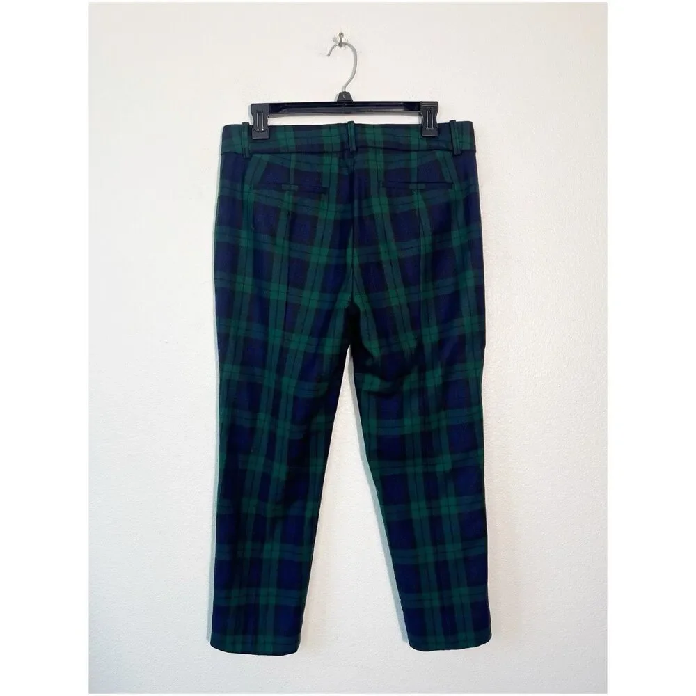 J.Crew Cameron Slim Crop Pants in Black Watch Tartan Stretch Wool Size 10P NEW